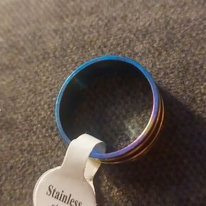 Men Goldish iridescent stainless steel ring #jewellerylover